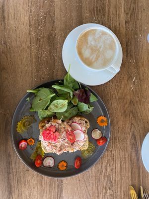 Love this place! Can make anything vegan. Got the best tuna toast (jackfruit) and soy milk latte. Very cute inside.  at Baby Birds in Las Vegas