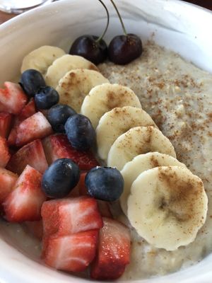 Morning oats with fruit and plant milk  at Baby Birds in Las Vegas