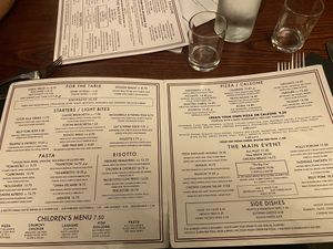 Example menu  at Milan in Wooler