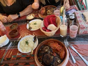 Veggie moussaka (without cheese so vegan), with a delicious guava juice!  at My Mom's Recipe in Wadi Musa