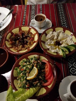 Baba ganoush, mutabel and tabboulleh at My Mom's Recipe in Wadi Musa