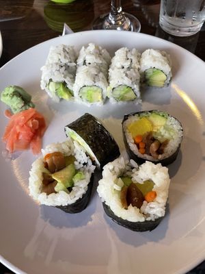 Avocado cucumber rolls and the fancy veggie roll with no egg  at AI Sushi & Grill in Hot Springs