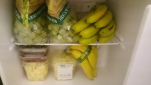 After Erewhon shopping in the fridge of the hotel at Erewhon Market in Los Angeles