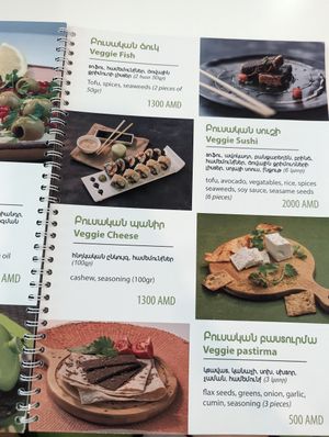 Menu at Dr Veggie in Yerevan