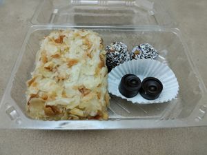 Napoleon cake, carob chocolates and chocolate balls at Dr Veggie in Yerevan