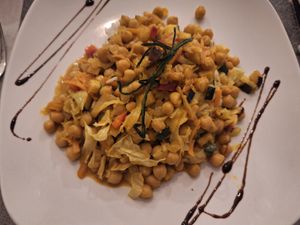 Curried chickpeas over rice at Paula's Bistro in Funchal