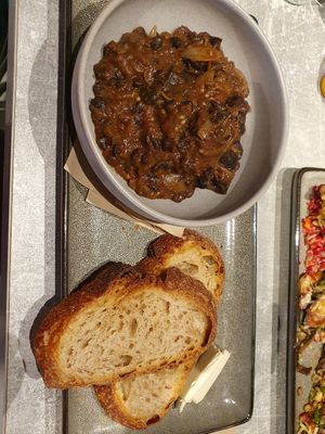 Aubergine and black bean hotpot (vegan butter) at Open House Deli in Winchester