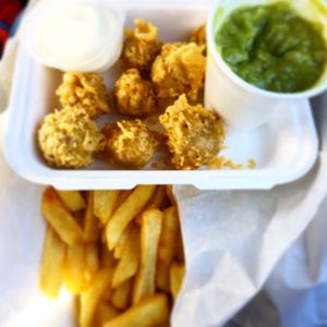 Breaded mushrooms, new (March 2021) at Laura's Fish Bar in Whitley Bay