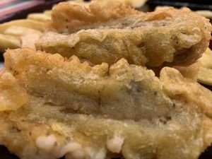 Battered sausage   at Laura's Fish Bar in Whitley Bay