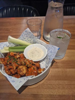 Cauliflower wings and a classic margarita. at Earls Kitchen + Bar in Edmonton
