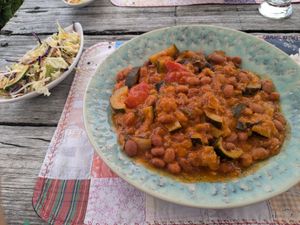 Vegetable stew with side salad at Aldeia da Cuada in Lajes Das Flores
