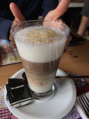 Latte with non dairy milk at Aldeia da Cuada in Lajes Das Flores