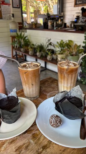 Iced coffee, muffin and energy ball   at Kaffi Arugam Bay in Arugam Bay