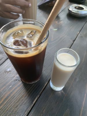 Americana with a side of soy milk   at Kaffi Arugam Bay in Arugam Bay