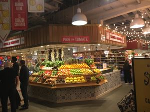 Kiosk with fruit at Mercado Little Spain in New York City