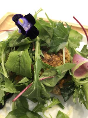 Chickpea & Spinach open sandwich  at Merci Moncher in Okayama