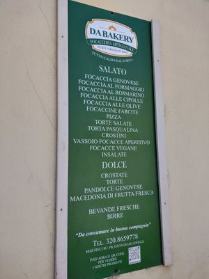 Menu at Da Bakery in Alghero