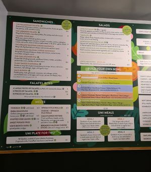 Menu at Umi Falafel - North City in Dublin