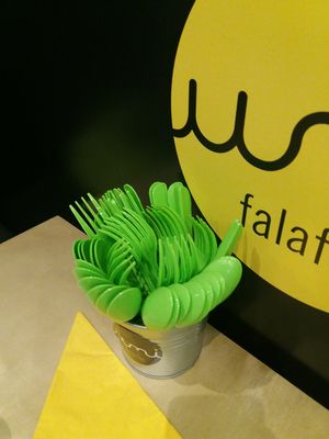 Lots of plastic cutlery at Umi Falafel - North City in Dublin