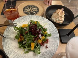 Kidney bean salad, and hummus mouse  at Paneri in Rhodes