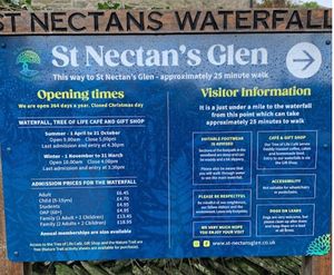 New signage, February 2022 at St Nectan's Glen in Tintagel