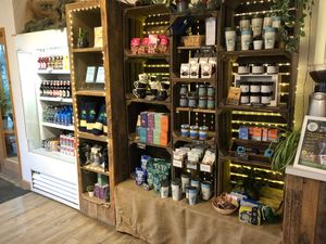 Small shop on site with some vegan options, peanut butter, drinks, crisps… at St Nectan's Glen in Tintagel