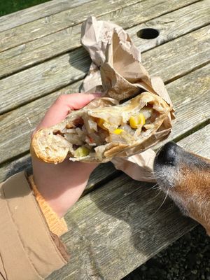 Pasty filling ft snoot  at St Nectan's Glen in Tintagel