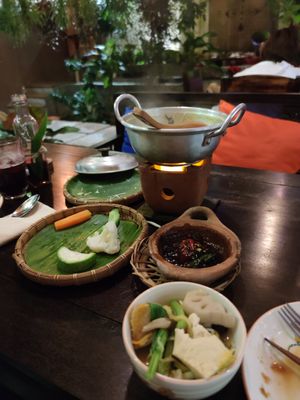 Hotpot for 2 and steamed veggies at Shamballa Vegetarian Restaurant & Tea House in Ho Chi Minh City