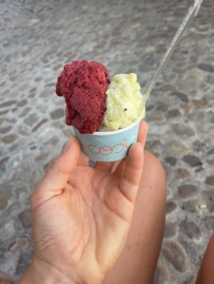 Mora & ribes nore en Pineapple met basil  🌿   at Gelataria COSI in Coimbra