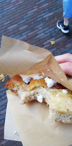 Pear/pecan/onion focaccia at Life's a Peach in Utrecht