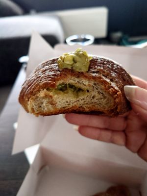 The croissant with pistache. Not my favourite, slightly dry. at Life's a Peach in Utrecht