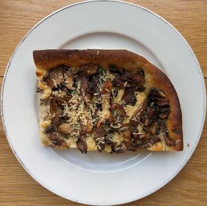 mushroom focaccia at Life's a Peach in Utrecht