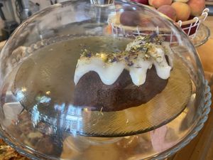 Banana cake with lemon frosting: quite nice, but there are better pastries here at Life's a Peach in Utrecht