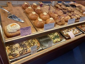 Offering Wednesday 29 May 2024. The apricot beignet with whipped cream (left upper corner) is very good. at Life's a Peach in Utrecht