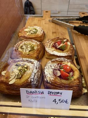 Pastries Wednesday 7 August 2024. The danishes were tasty, but the filo dough made them too hard and chewy at Life's a Peach in Utrecht