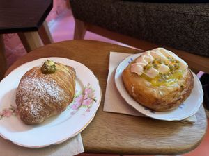 Pistachio croissant and passion fruit Danish   at Life's a Peach in Utrecht