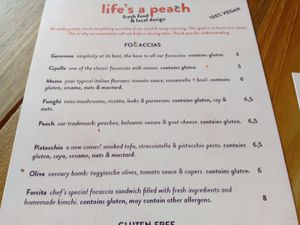 Focaccia menu (summer 2025) at Life's a Peach in Utrecht