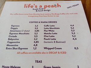 Coffee menu (summer 2025) at Life's a Peach in Utrecht