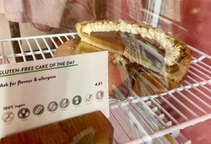 Tasty gluten-free pie with custard and a rhubarb, Thu 5 March 2026 at Life's a Peach in Utrecht