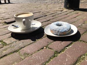 Coffee and donut at Life's a Peach in Utrecht