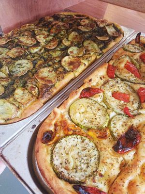 roasted veggies on focaccia at Life's a Peach in Utrecht