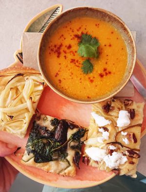 Soup + focaccia perfect combi in the winter! at Life's a Peach in Utrecht