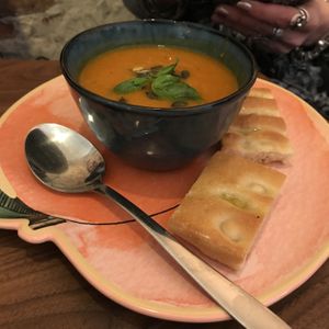 Pumpkin and tomato soup at Life's a Peach in Utrecht
