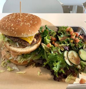 With salad  at The Modern Vegan in San Diego