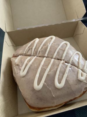 Cinnamon doughnut with vegan rice pudding filling   at Peaceful Provisions in Beacon
