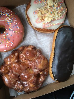 Strawberry sprinkle, strawberry pop tart, apple fritter and chocolate eclair at Peaceful Provisions in Beacon