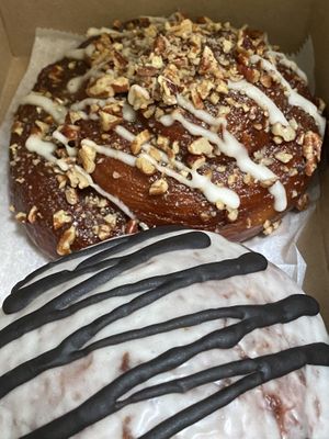 Cookie Dough Filled Doughnut, Sticky Bun w/ Mixed Nut Topping and Cinnamon Pastry Cream Filling  at Peaceful Provisions in Beacon
