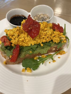 Avocado toast (subbed tofu scramble for eggs) with balsamic glaze and everything seasoning on the side  at B-Line Diner in Orlando