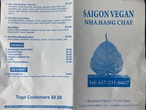 Menu1 at Saigon Vegan in Garden Grove