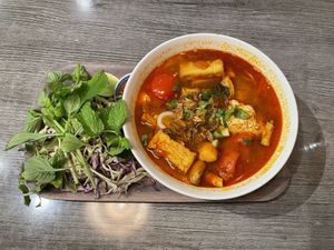 Bun Rieu Rice Noodle Soup at Saigon Vegan in Garden Grove